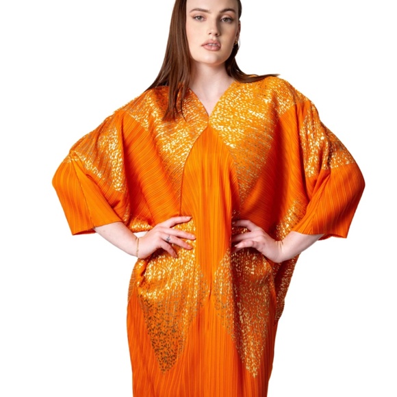 NWOT KATE HEWKO - Orange / Gold Leopard Geometric Glam Dress -One Size Fits Most - Picture 3 of 16